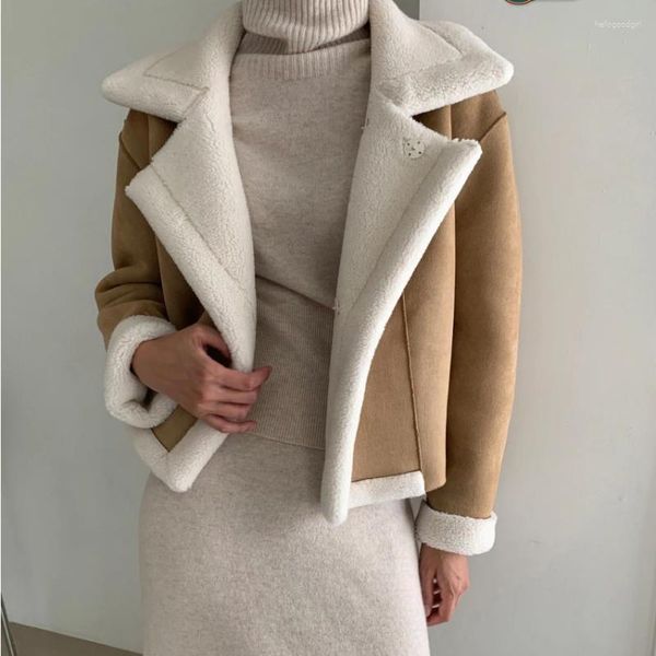 Pelliccia delle donne di Modo Double Face Inverno 2023 di Spessore Faux Parka Caldo Giacca di Pelle Scamosciata Donne Shearling Giubbotti di Pelle Outwear Cappotto J801c