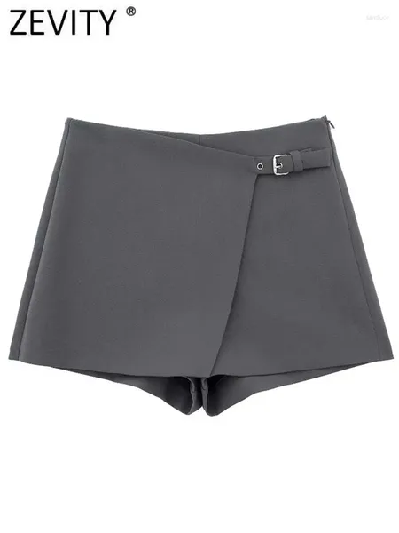 Shorts femininos zevity 2023 mulheres moda cinto design assimétrico mini saia senhora lado zíper chique pantalone cortos qun5454