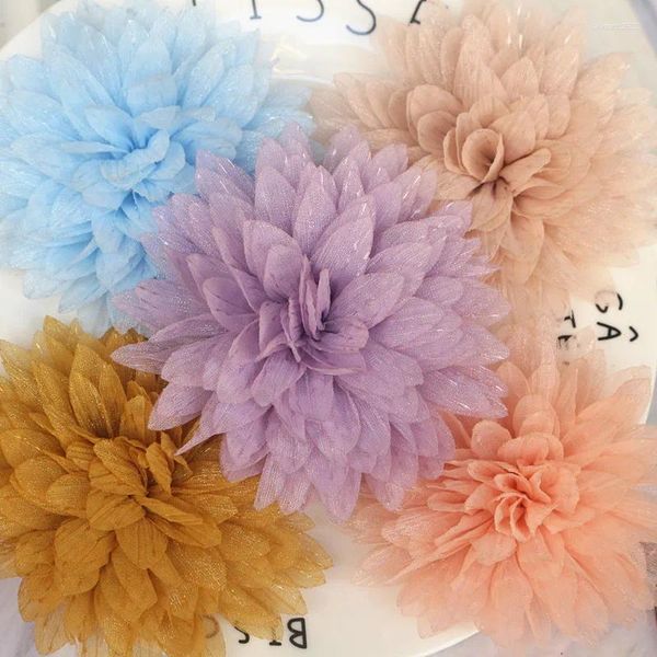 Dekorative Blumen, 5 Stück, 7,5 cm, Organza-Chiffon-Stoff, Blumen, Kopfbedeckung, Hut, Hochzeitskleid, Kleidung, DIY, Haarschmuck, Halskette, Dekoration