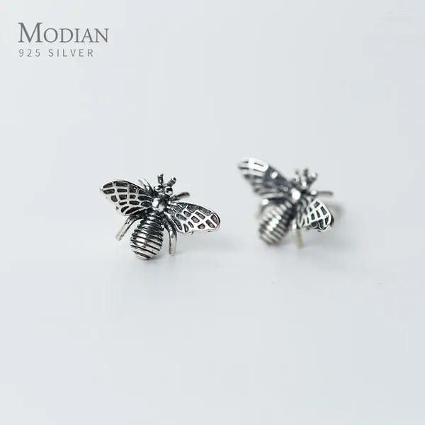 Brincos Modian Vintage Abelha Realista para Mulheres Meninas Charme Inseto Ear Studs 925 Sterling Silver Bijoux Jóias Brincos