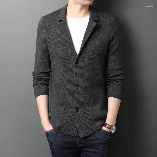 Erkek Sweaters 2023 Sonbahar Yün Örgü Ceket İş Gündelik Tek Göğüslü Kazak Hırka Erkek Marka Giysileri