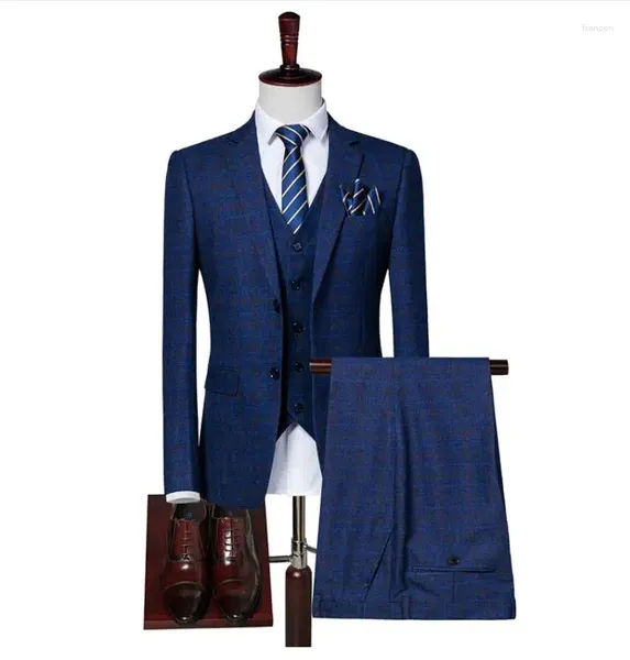 Мужские костюмы (куртка, жилет и брюки) 2023, свадебный для мужчин, модный мужской смокинг в полоску, приталенный деловой костюм Terno Masculino