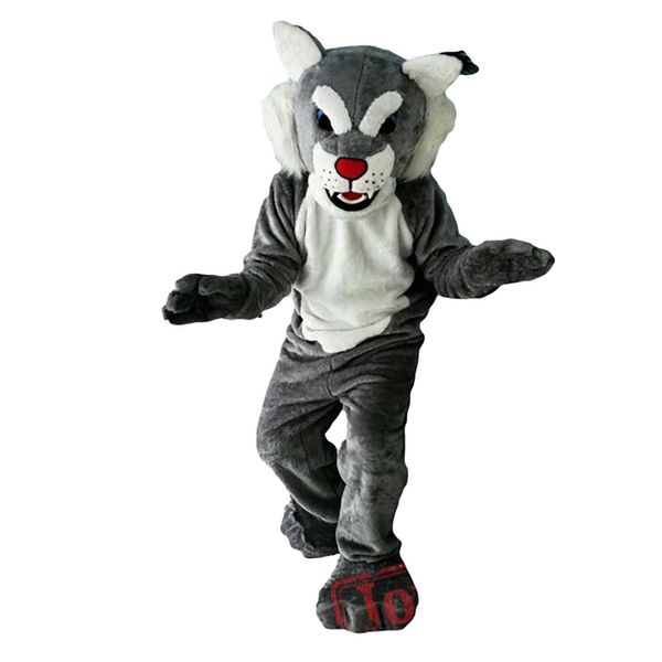 Sconto di fabbrica Grey Power Cat Wildcat Costume della mascotte del vestito operato Compleanno Festa di compleanno Vestito di Natale Carnevale