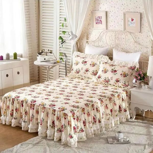Bed Skirt Pure Cotton Princess Super King Cover Lace Bedding Set That Looks Like Double Covers Seater Linen Copper 231026