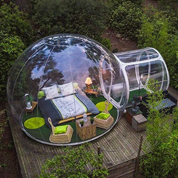 Großhandel: Braunes Iglu-Gartenhaus im Freien, aufblasbares Blasenkuppelzelt, transparentes Rasenhotel für Hinterhofunterhaltung