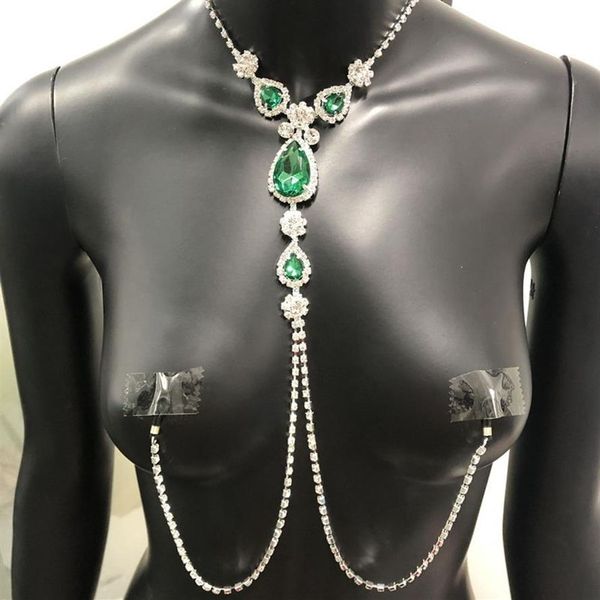 Acquista Gioielli Non Penetranti Con Strass Verde Di Lusso Per Le Donne Collana A Catena Con Capezzoli Per Corpo Adulto Sexy2612