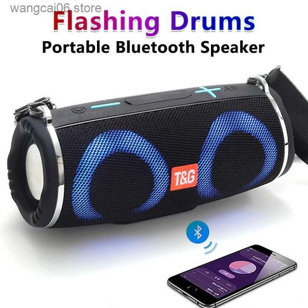 Cep Telefonu Hoparlörler TG642 Bluetooth Hoparlör Taşınabilir Kablosuz Sütun Renkli LED Işık Küçük Davullar Subwoofer Su Geçirmez Açık Boombox TF USB FM T231026