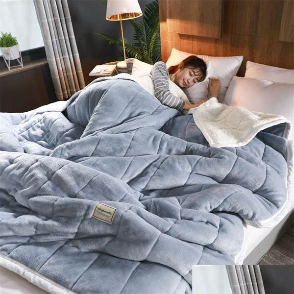 Cobertores Cobertor Cama de Inverno Macio Quente Coral Fleece Fofo Sofá Espessura Espessura Ponderada no 221116 Drop Delivery Home Ga Dhjpl