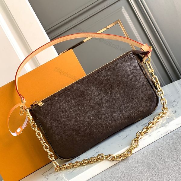 Borse a tracolla di qualità specchio Pochetter Accessori Pochette con cerniera Borsa con cerniera Pruse Marrone Lettere floreali Tela Vera pelle 82766 23,5 cm Con scatola L437