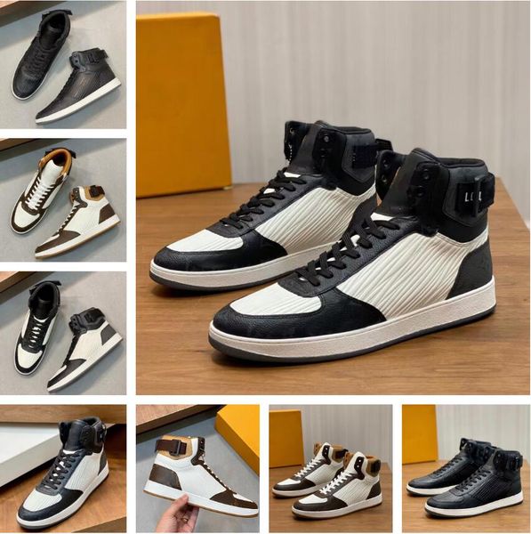 High-top Rivolis Men Sneaker Sapatos Marrom Branco Preto Bezerro Couro Elegante Andando Lace-up Sola De Borracha Festa Casamento Skate Calçado Atacado Com Caixa