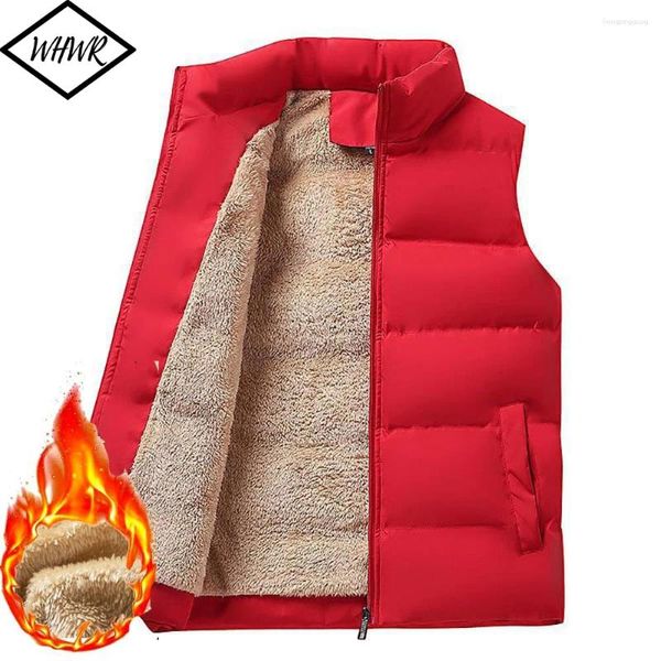 Coletes masculinos outono inverno negócios casual colete versão coreana gola cashmere acolchoado jaqueta grossa mais veludo quente para baixo algodão