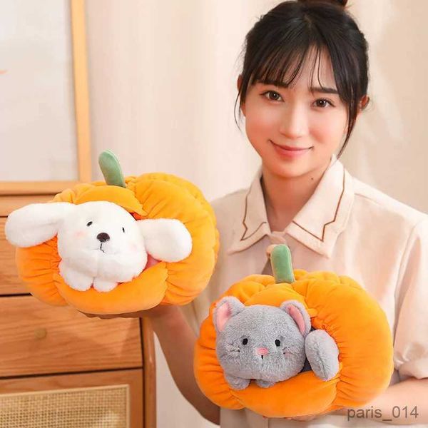 Animali di peluche ripieni Peluche di gatto Peluche di cane morbido farcito Confortevole casa per dormire a forma di zucca Decorazione per animali domestici Regalo per bambini