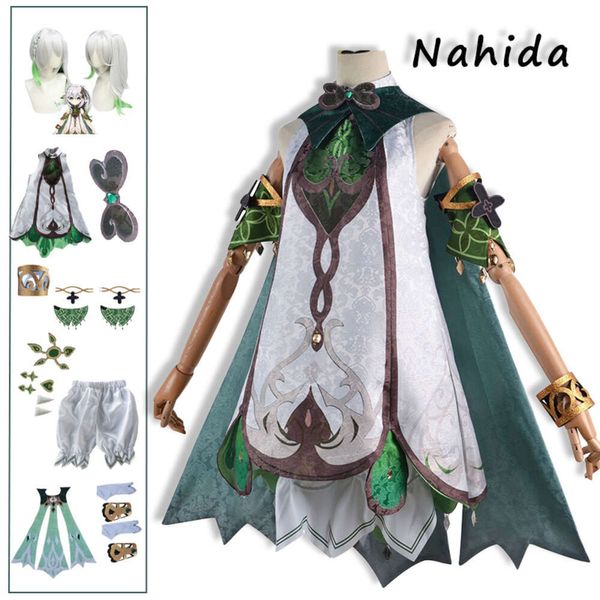 Nahida Cosplay Genshin Impact Kostüm Kleiner Lord Kusanali Komplettset Kleid Ohren Perücke Rollenspiel Outfits Comics Show Jacquard Stoff