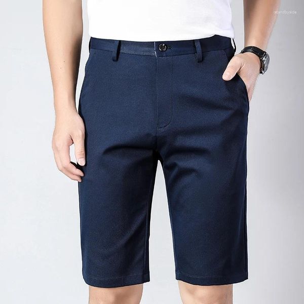 Pantaloncini da uomo estivi sottili da uomo a vita alta slim dritti da lavoro formali elastici pantaloni a cinque punti sensazione di ciondolo Premium S6053