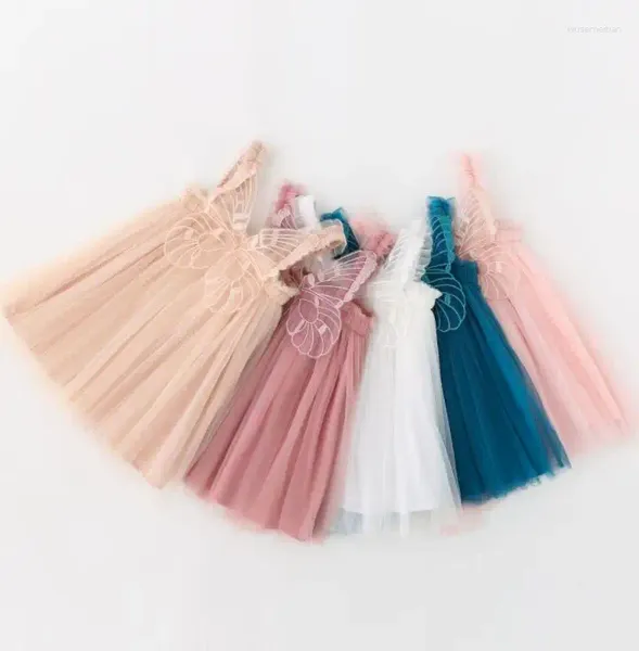 Vestidos de menina varejo 2023 verão bebê meninas borboleta malha vestido princesa roupas doces 1-6 t
