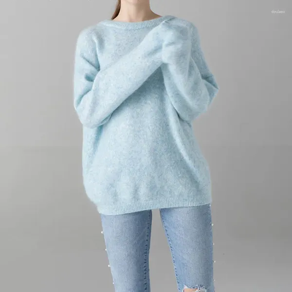 Kadın Sweaters Örme Süveter Uzun kollu O yakalı gevşek örgü kazak üstleri Sonbahar Kış Tiftik Jumper