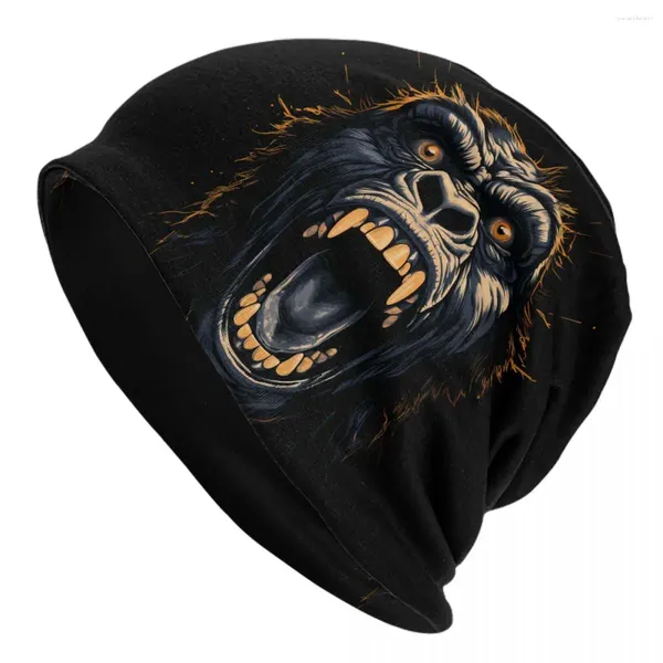 Berets assustador animal bonnet chapéus retro chimpanzé chapéu de malha adulto unisex casual elástico gorro primavera esporte ao ar livre personalizado bonés