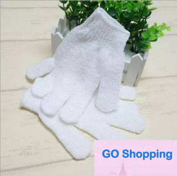 Mode Körper Reinigung Dusche Handschuhe Weiß Nylon Peeling Bad Handschuh Fünf Finger Paddy Weiche Faser Massage Bad Handschuh Reiniger