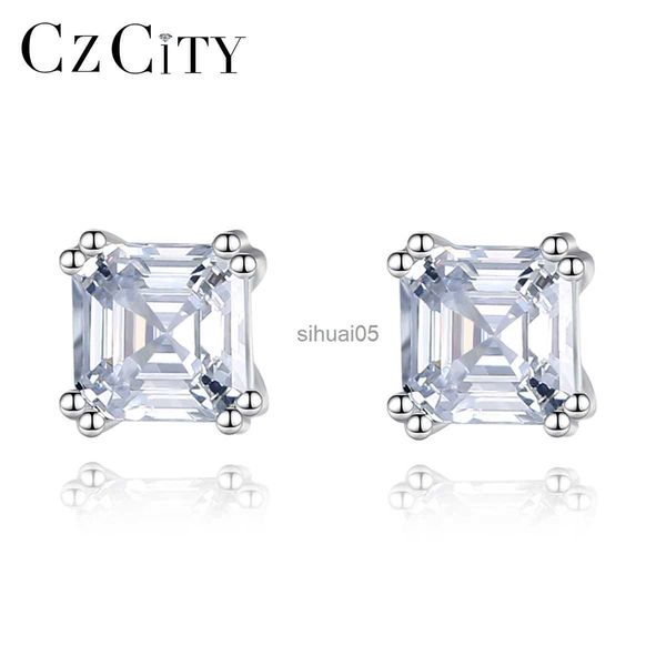 Stud Czcity 925 brincos de prata esterlina para mulheres clássico quadrado cz pequeno zircão na moda asscher corte festa orelha anel menina jóias yq231026