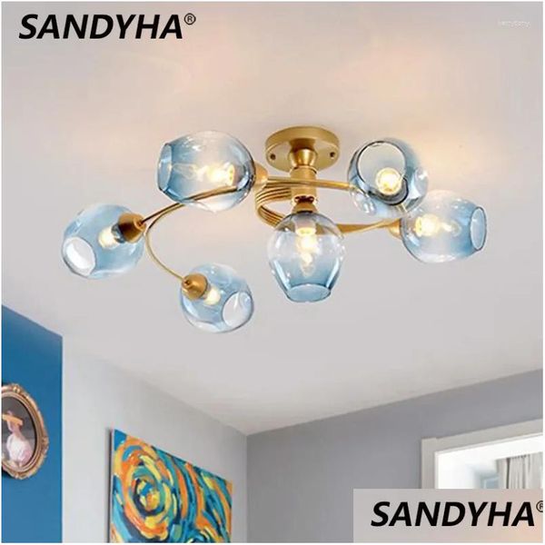 Lustres lustres nórdicos led flor design lâmpada de teto verde azul cinza candelabro de vidro para sala de estar quarto decoração de casa ligh dhavx