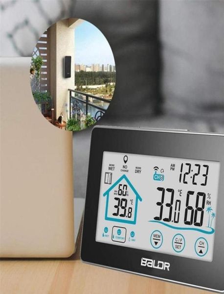 Sem fio ao ar livre indoor temperatura medidor de umidade medidor estação meteorológica digital higrômetro termômetro barmeter relógio parede casa 75034714