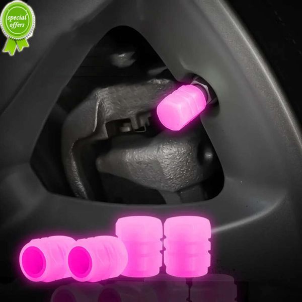 Novo 4 pçs tampas de válvula de pneu de carro luminoso auto motocicleta noite brilhante aro da válvula tampas da haste cobre decoração acessórios do carro rosa azul