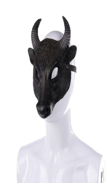 Party Masken Erwachsene Bull Cosplay PU Schwarz Halbgesichtsmaske Horror Kopf Obere Tiere Halloween Masque Zubehör8070463