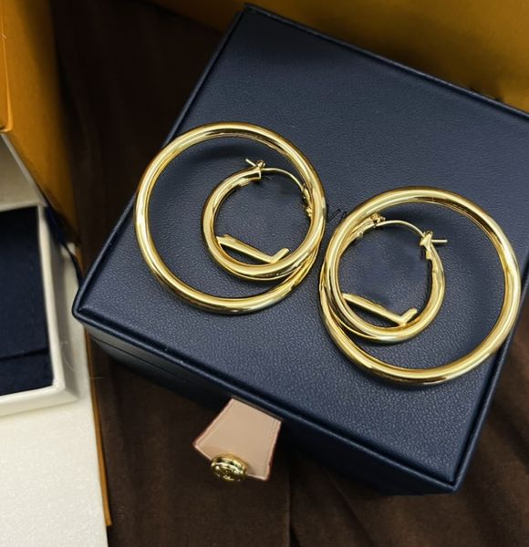 2023 Nova chegada brincos jóias de luxo orelha manguito espiral duplo anel letras vintage design exclusivo brincos moda exagerada metal pesado caixa de presente de alta qualidade