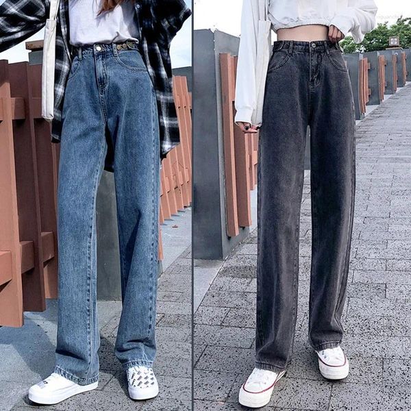 I jeans da donna sottili a vita alta erano pantaloni a gamba larga taglie forti Autunno e inverno Drappo allentato selvaggio Lavaggio dritto