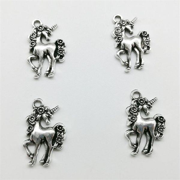 100 Stück Einhorn Pferd Antik Silber Charms Anhänger Schmuck DIY für Halskette Armband Ohrringe Retro Stil 23 14mm280g