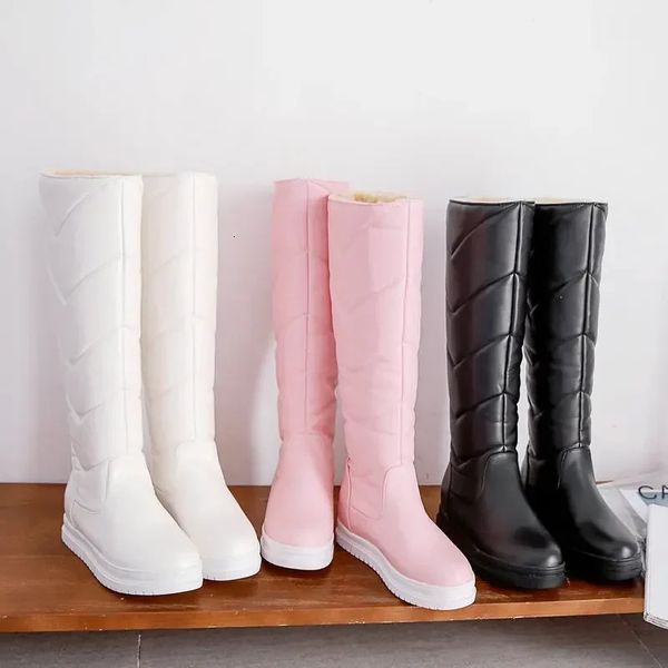 Сапоги, зимние теплые плюшевые сапоги до колена, удобные женские туфли на плоской подошве без шнуровки на платформе, длинные туфли черного, розового, белого цвета 231025