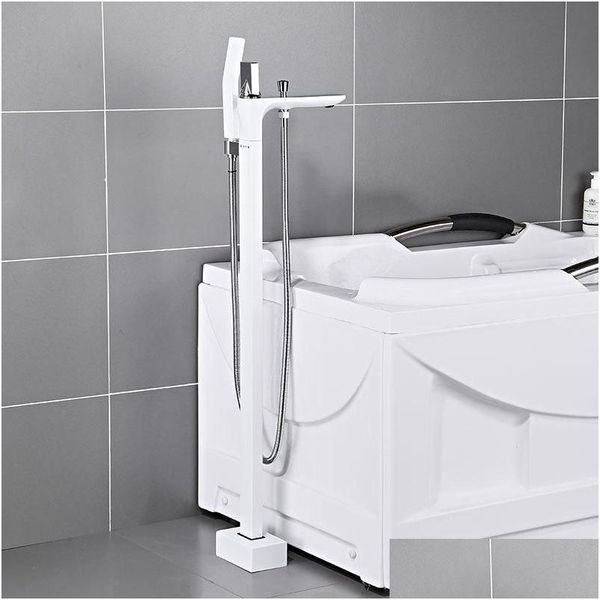 Bathroom Shower Sets Floor Mounted Bathtub Faucet Handheld Finish Standing Black White Water Mixer Taps Waterfl Drop Delivery Home Gar Dhjat