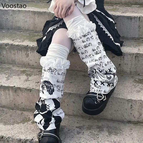 Kadın Çorap Gotik Punk Y2K Tatlı Harajuku Uzun Ayak Kapağı Kızlar JK Lolita Karikatür Baskı Diz