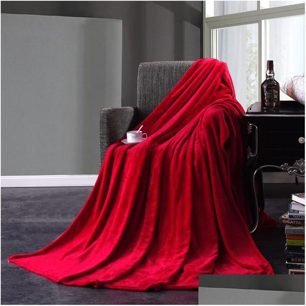 Coperte Coperta Flanella rossa Morbida coperta sul divano letto Aereo da viaggio Plaid Adt Tessili per la casa Tinta unita 43 221006 Drop Delivery Garden Te Dhgu0