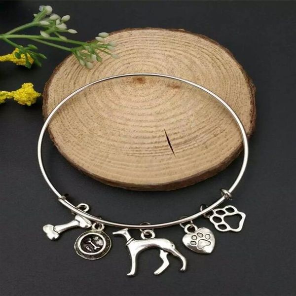 10 pz / lotto stile misto levriero ciotola per cani ossa di cane zampa di cane stampa ciondolo con ciondoli bracciali gotici steampunk braccialetti regalo A24348D