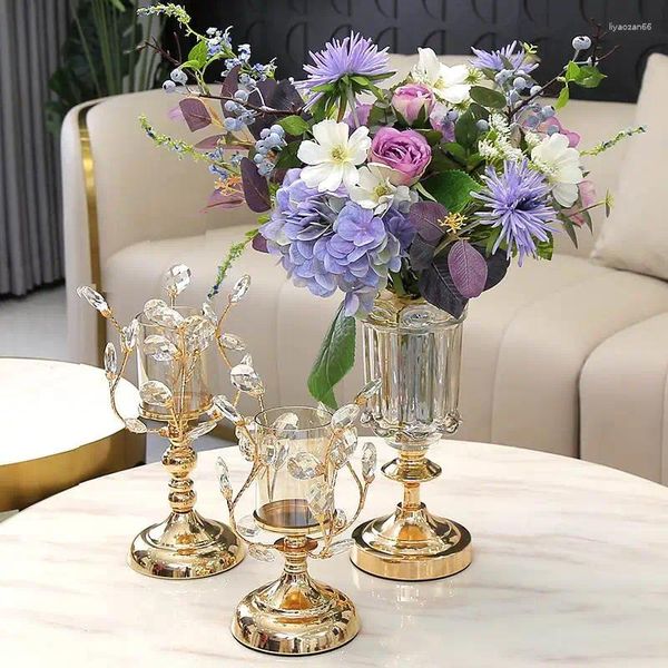 Castiçais de cristal transparente titular flor luxo decoração para casa castiçal casamento incenso hogar decoraciones peças centrais cy50cs