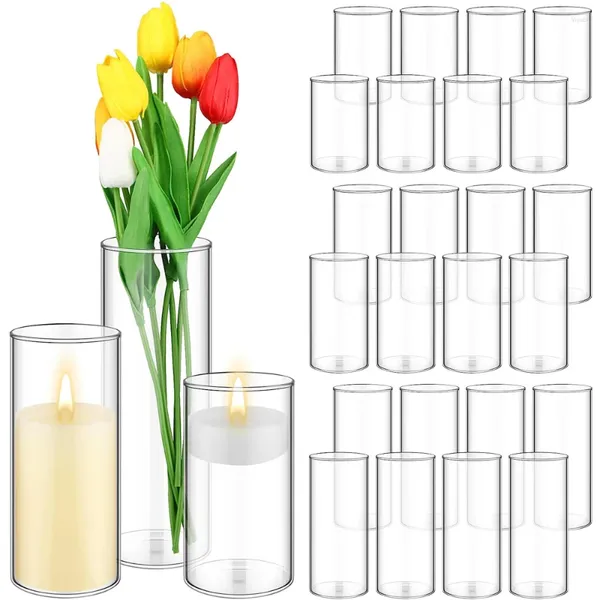 Titulares de vela Cilindro Vasos de vidro 12pcs alto claro flor suporte transparente para peças centrais de mesa de casamento e decoração de casa