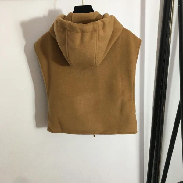 Gilet da donna Autunno-Inverno Fodera presbite Gilet senza maniche con cappuccio stampato con cerniera su entrambi i lati