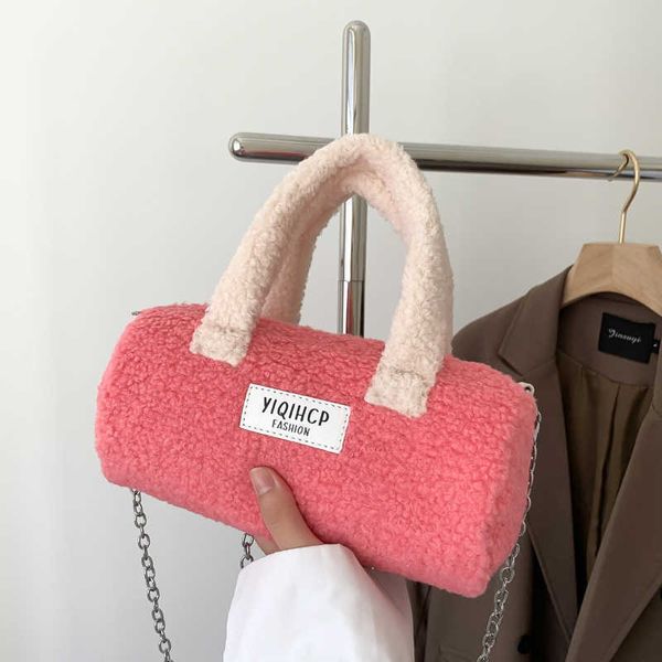 Меховая сумка-ведро, корейская версия, модная сумка-мессенджер с надписью для девочек, сумка на цепочке для родителей и детей с цепочкой на плечо