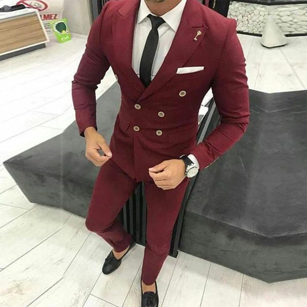 Abiti da uomo Borgogna 2 pezzi Abito da uomo Stile casual Slim Fit Smoking da sposo per uomo Prom Wear Giacca maschile con pantaloni