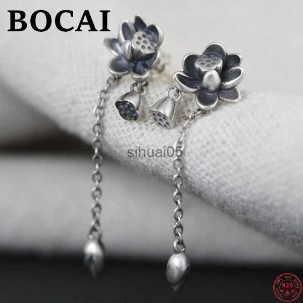Stud Bocai S925 Kadınlar İçin Gümüş Küpe Yeni Moda Klasik Taylandlı Kişilik Çiçek Tassel Saf Argentum Ear Studs YQ231026