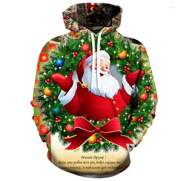 Felpe con cappuccio da uomo Felpa stampata con Babbo Natale in 3D Moda casual Donna Y2K Home Christmas Pullover Plus Size Sudaderas