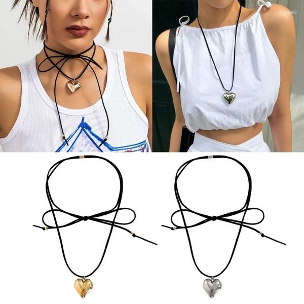 Colares pingente desenho ajustável veludos corda gargantilha colar simples grande coração clavícula corrente minimalista jóias presente unisex
