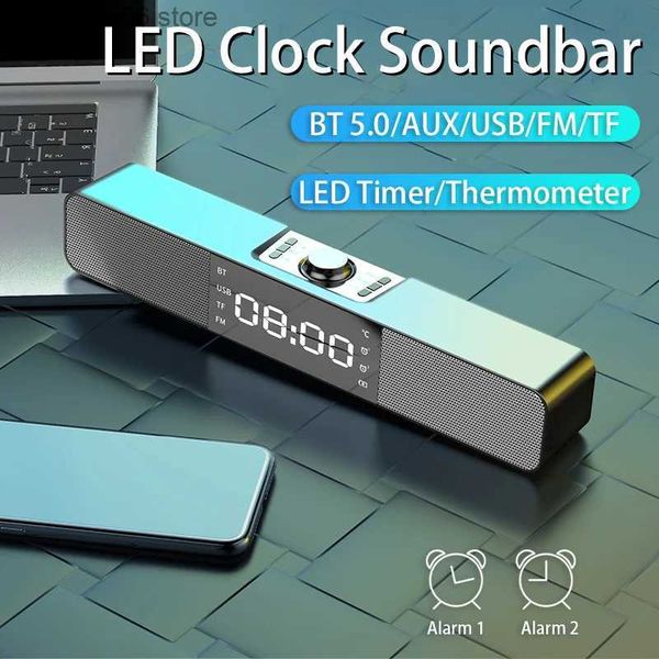 Alto-falantes para telefone celular LED Soundbar TV Alto-falante Bluetooth Alto-falantes portáteis sem fio USB Relógio Poderoso High BoomBox Bass Sound Bar AUX HIFI TF Rádio FM T231026