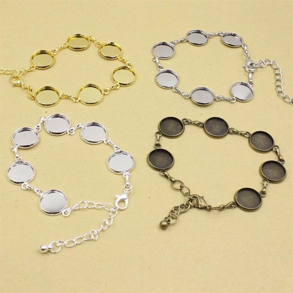 Whole-5pcs / lot Bracciale cabochon con base vuota in rame rotondo vintage con castone vuoto con base interna diametro 12 mm per braccialetto fai da te K259o