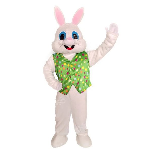 2024 Erwachsene Größe Grüne Weste Kaninchen Maskottchen Kostüme Halloween Fancy Party Kleid Cartoon Charakter Karneval Weihnachten Werbung Geburtstag Party Kostüm Unisex Outfit