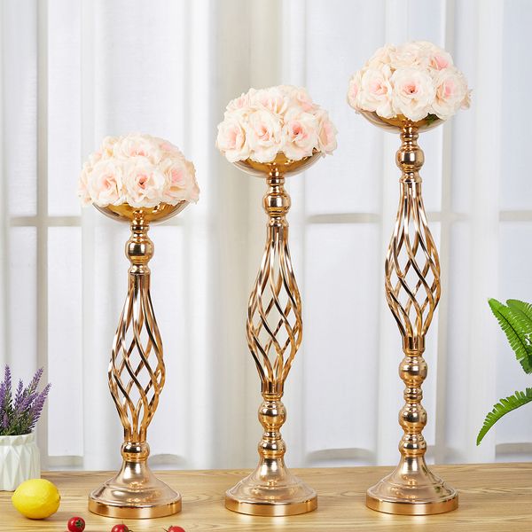 10 pçs arranjo de flores de metal suporte de peças centrais de flores de casamento suporte 20 Polegada alto elegante vaso de flores de metal candelabros de ouro
