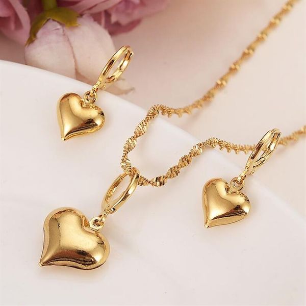 24 k giallo solido oro riempito adorabile cuore ciondolo collane orecchini donne ragazze set di gioielli per feste regali fai da te charms289s