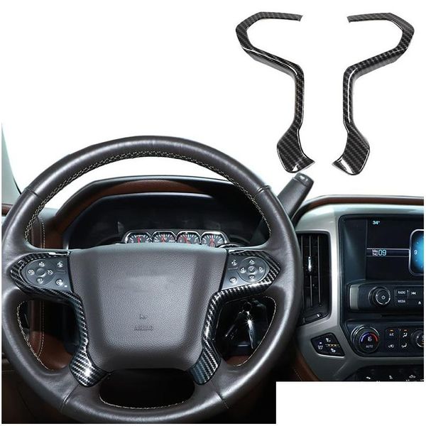Autres accessoires d'intérieur Décoration de volant de voiture en fibre de carbone ER ABS 2PC pour Chevrolet Sierado Gmc Sierra 2014 - Accès intérieur Dhgy4