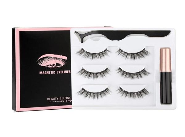 3 Paar magnetische Wimpern 3D-Faux-Nerz-Wimpernverlängerung, Eyeliner-Wimpern-Packung, kurze falsche Wimpern, langlebig, handgefertigt